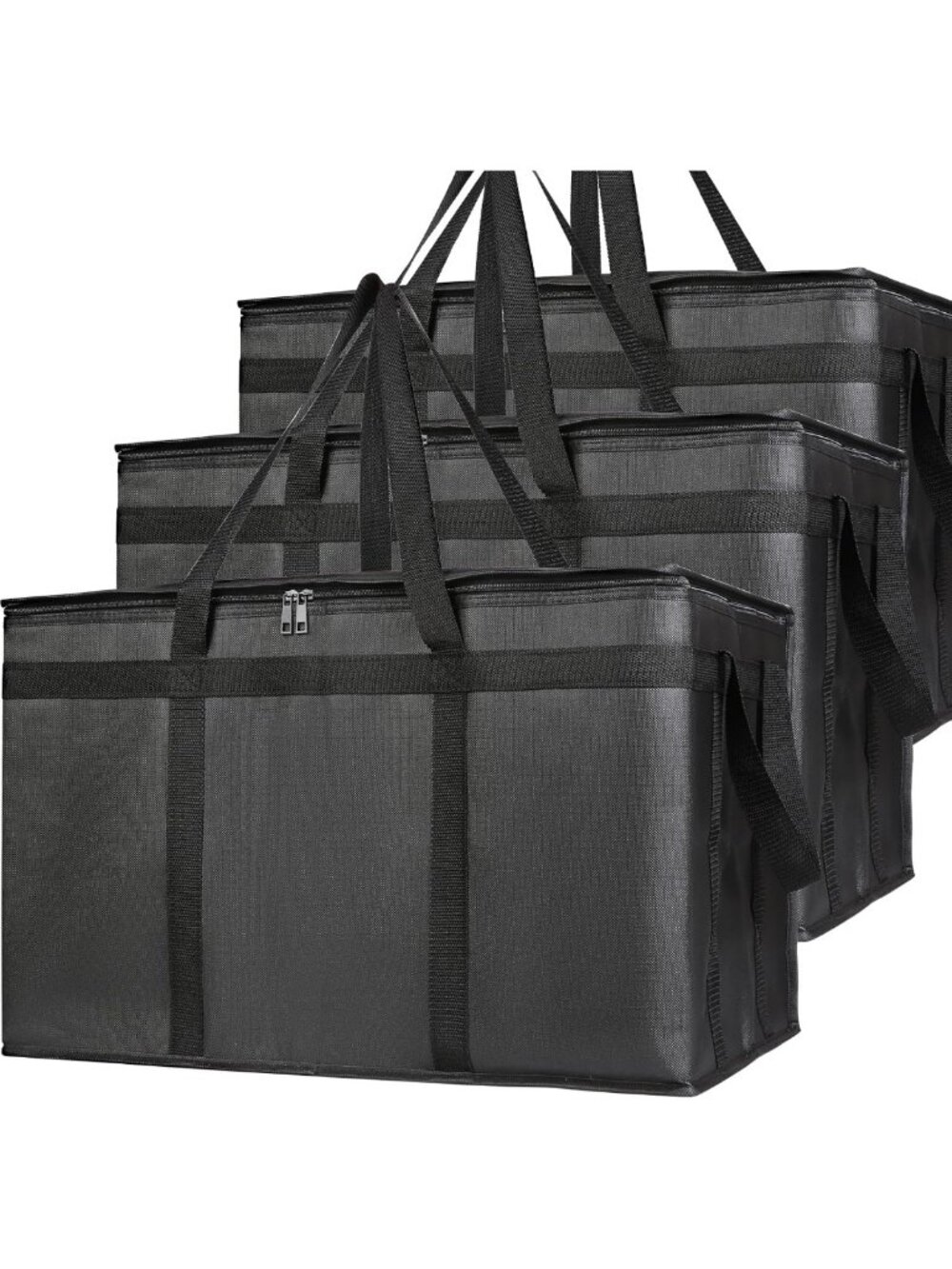 3 Pack Insulated Catering Food Delivery Bags - XXXL Cooler Tote Set, Black